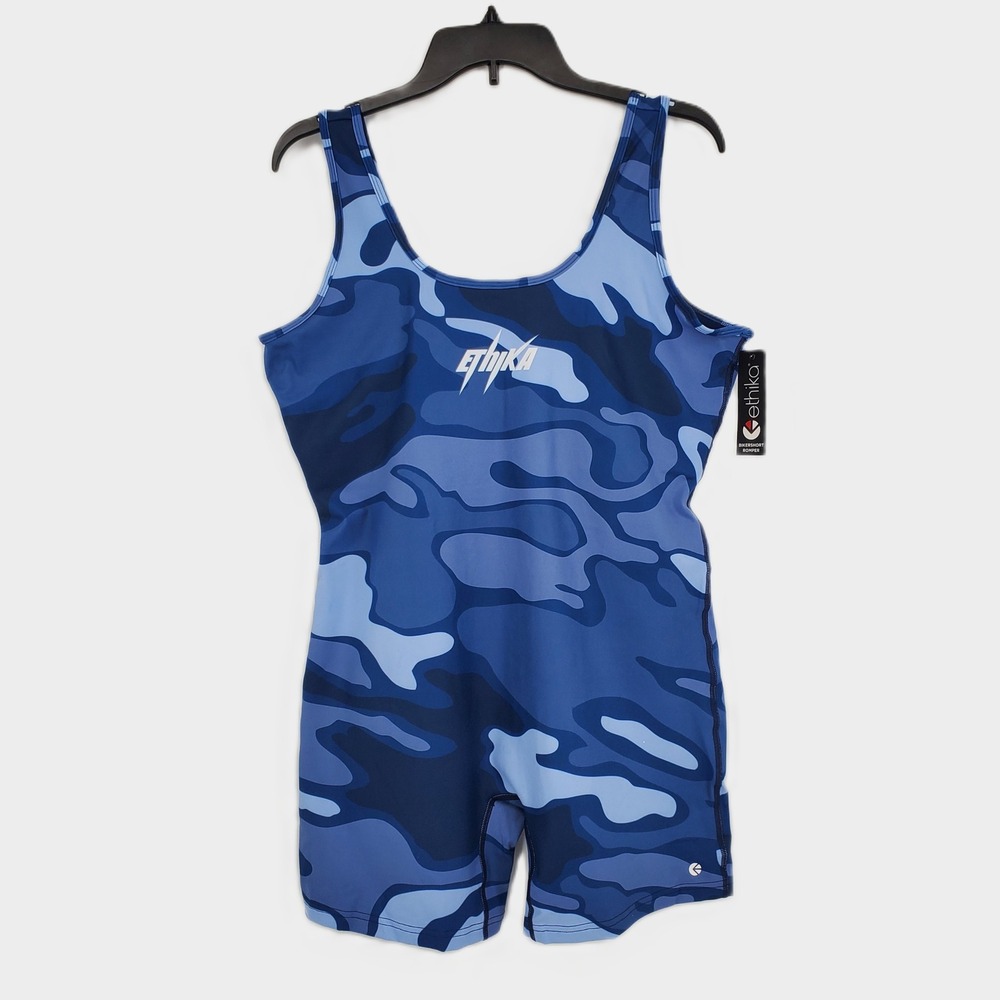 Ethika Womens 3XL Blue Camo Bikershort Romper Sleeveless Bodysuit Stretch‎ New
